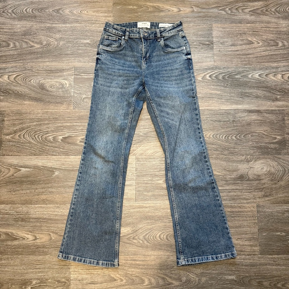 cotton on stretch bootleg high rise dark wash denim jeans